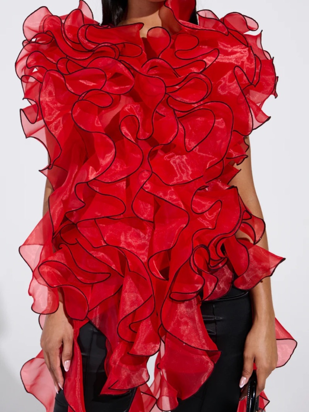 Akira LOVER RUFFLE BLOUSE Dramatic Red Ruffle Organza Tunic Size L Large Dress - Picture 5 of 5